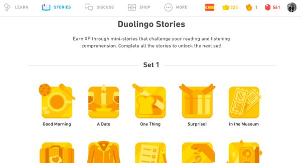 Duolingo stories help you get more out of your language courses. They have audio and help you learn words and phrases in different contexts.