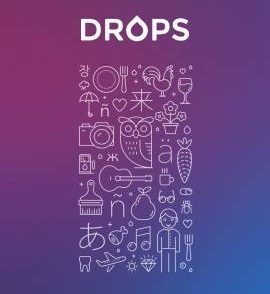 A screenshot of the Drops app welcome screen. It shows many different icons that represent the vocabulary words you will study while learning a language with Drops.