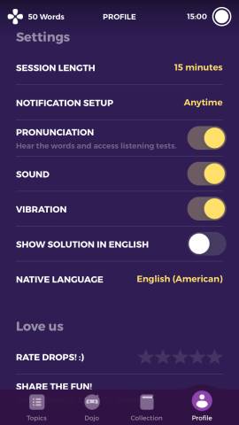 This screenshot shows the premium features that have been discussed in the Drops app review.