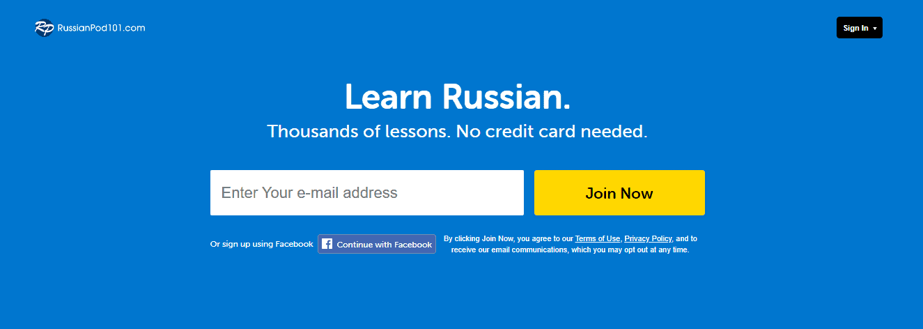 RussianPod101 app homepage