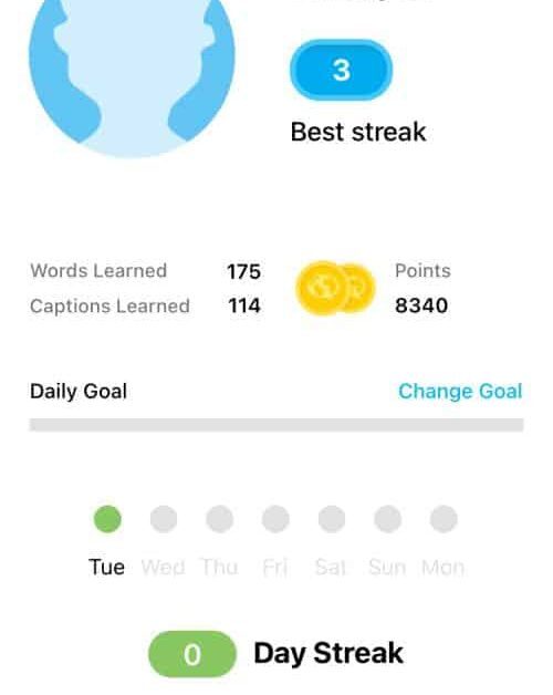 The achievement screen from the FluentU app