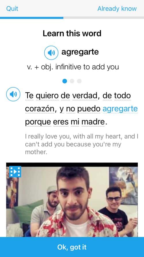 A screenshot of a FluentU vocabulary quiz