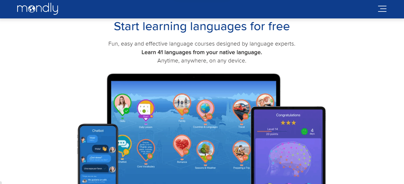 Mondly App Homepage