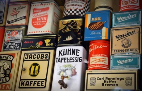tins with german writing on labels