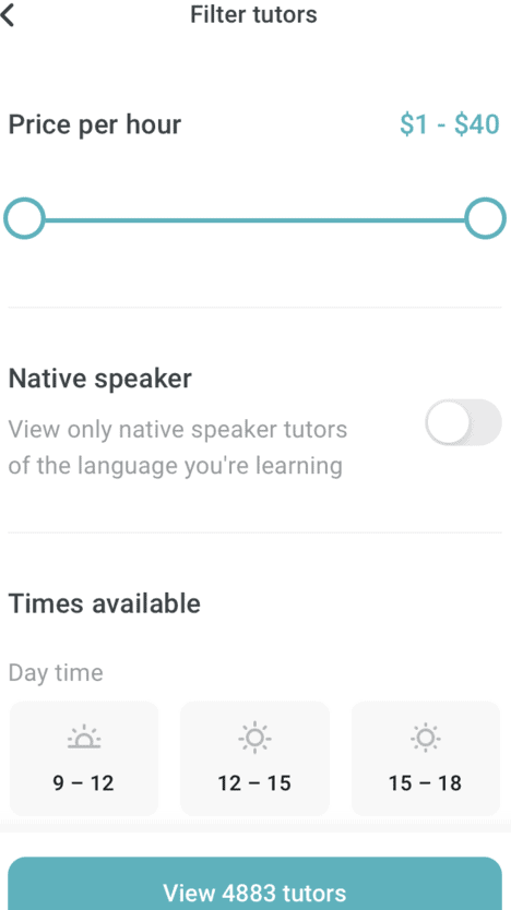 Preply Tutor Filters