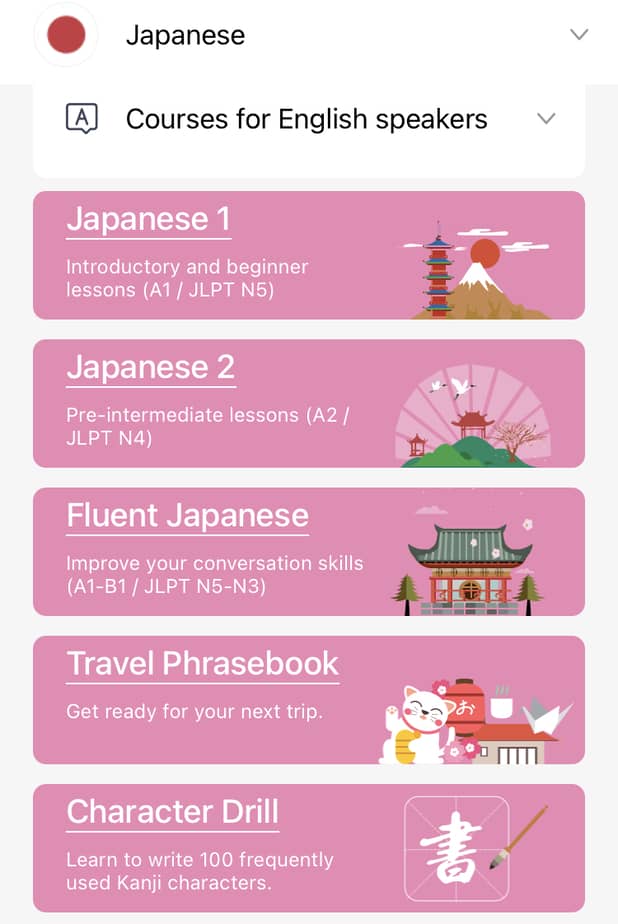 LingoDeer Japanese review screenshot