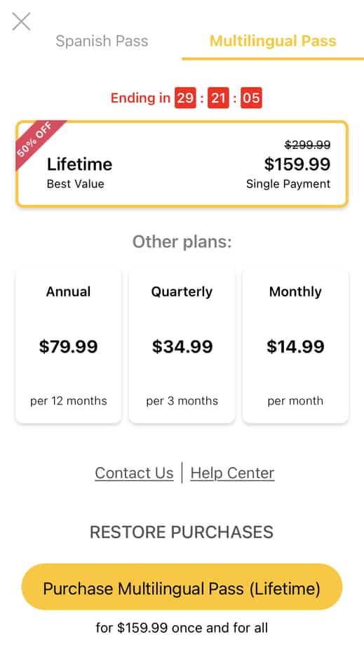 LingoDeer Multilingual Pass Price list