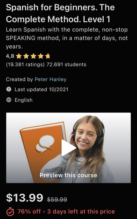 Udemy Spanish course description