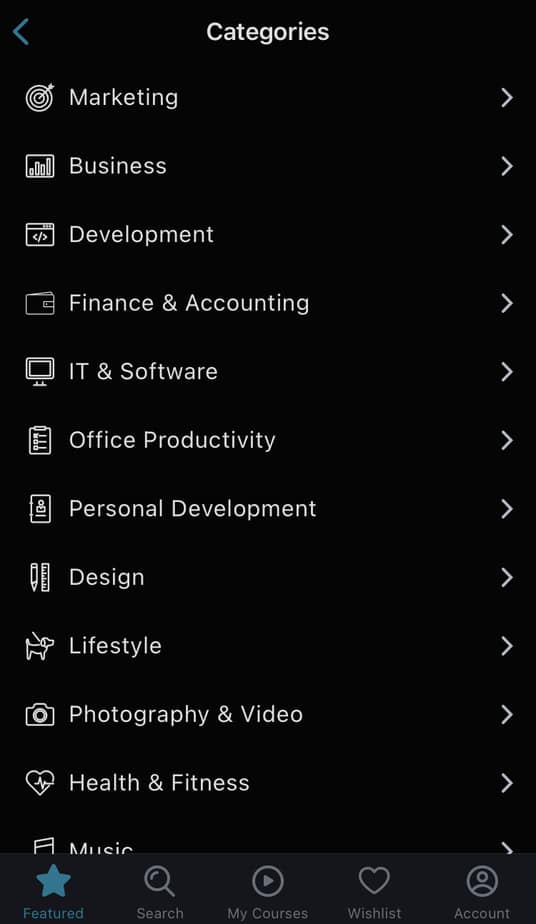 Udemy course categories