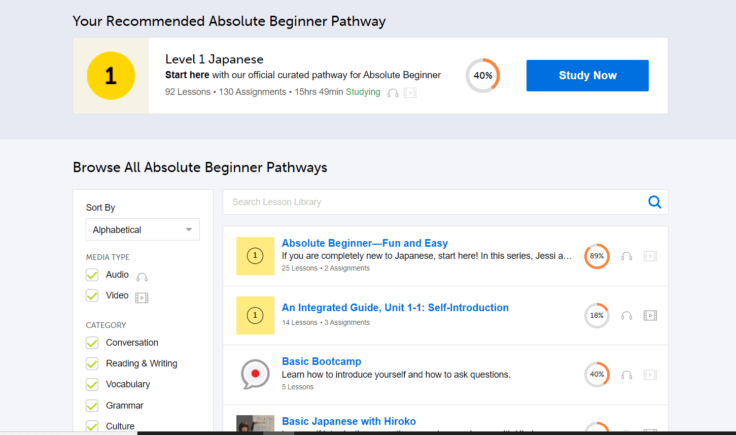 japanesepod101 dashboard