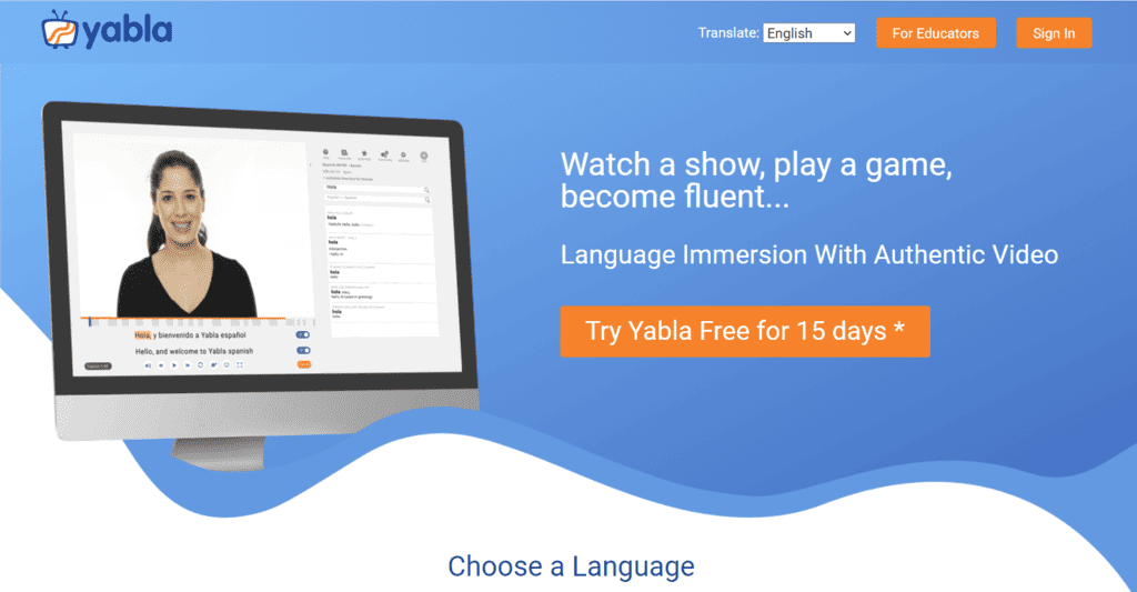 Yabla sign up screenshot