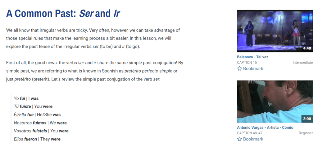 Yabla Spanish review screenshot