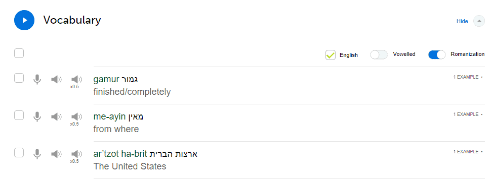 hebrewpod101 vocabulary