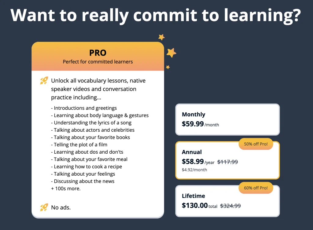 Memrise table of prices and subscriptions