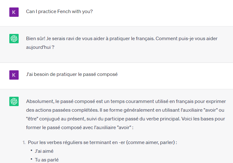Practicing French with a chatbot