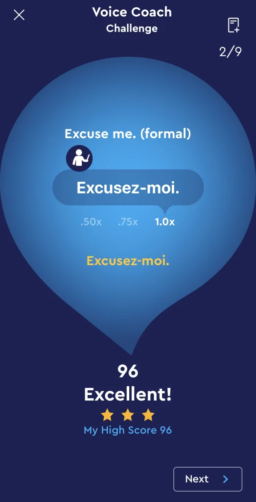This is a picture of a Voice Coach lesson in Pimsleur's French course.