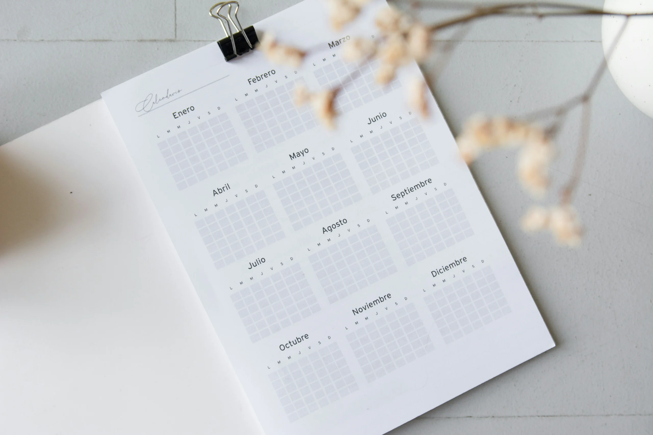 A calendar with the months written in Spanish.