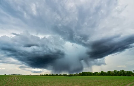 Storm clouds over an open field